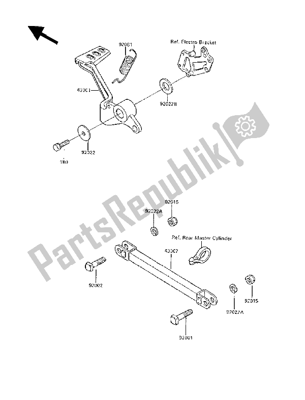 All parts for the Brake Pedal of the Kawasaki GPX 250R 1988