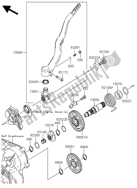 All parts for the Kickstarter Mechanism of the Kawasaki KX 450F 2011