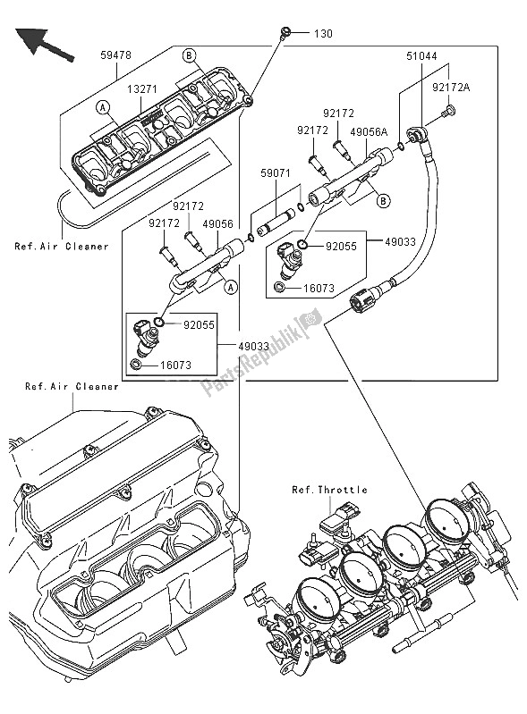 Alle onderdelen voor de Boveninvoerinjector van de Kawasaki Ninja ZX 6R 600 2005