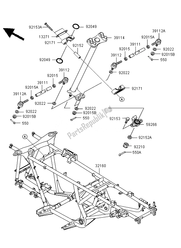 All parts for the Frame of the Kawasaki KVF 650 4X4 2007