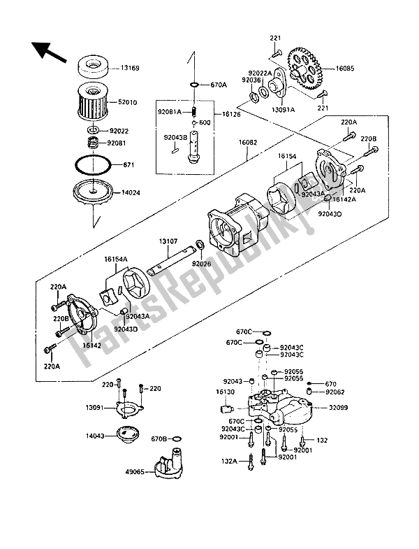 Todas las partes para Bomba De Aceite de Kawasaki 1000 GTR 1988