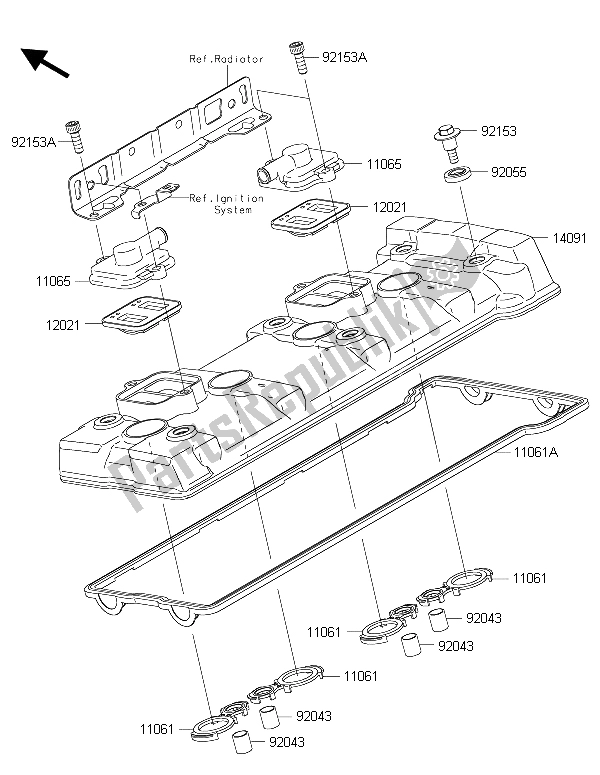 All parts for the Cylinder Head Cover of the Kawasaki ZZR 1400 ABS 2015