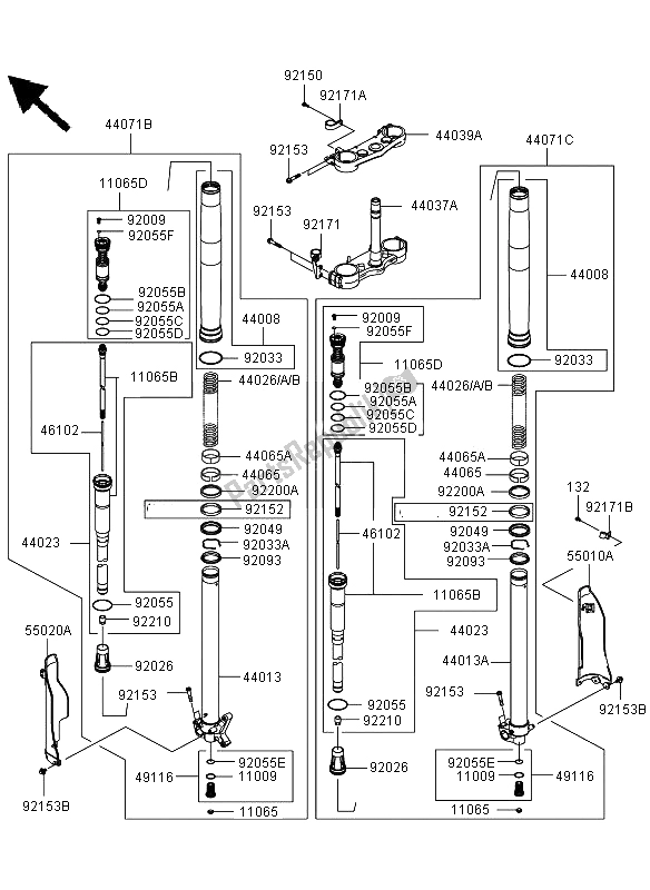 Tutte le parti per il Forcella Anteriore del Kawasaki KLX 450R 2012