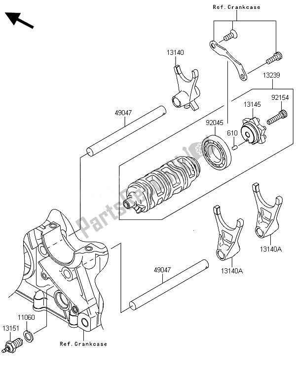 All parts for the Gear Change Drum & Shift Fork(s) of the Kawasaki Z 800E Version 2014