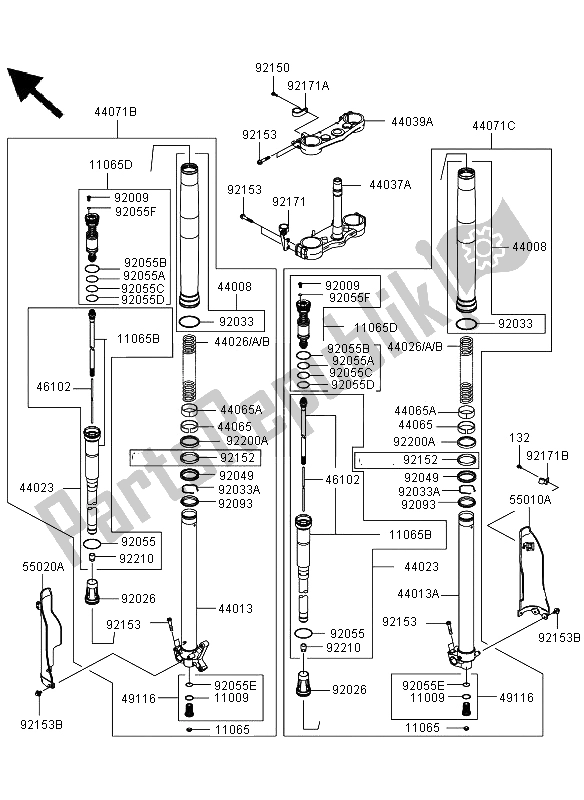 Toutes les pièces pour le Fourche Avant du Kawasaki KLX 450R 2011