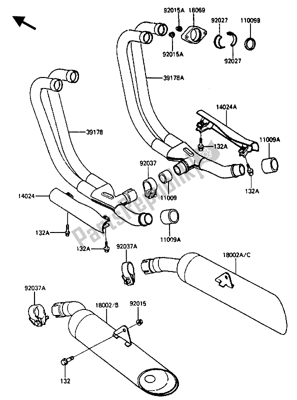 Alle onderdelen voor de Geluiddemper van de Kawasaki ZL 600 1986