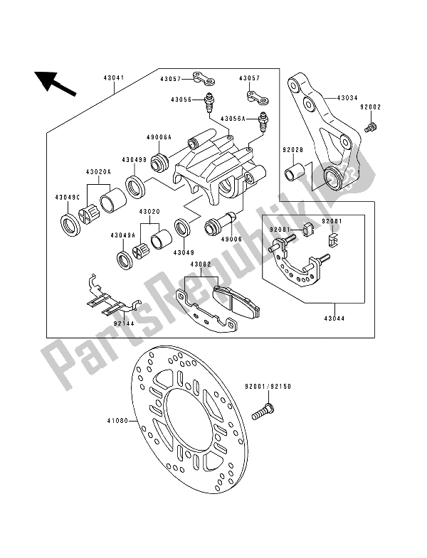 All parts for the Rear Caliper of the Kawasaki Zephyr 750 1992