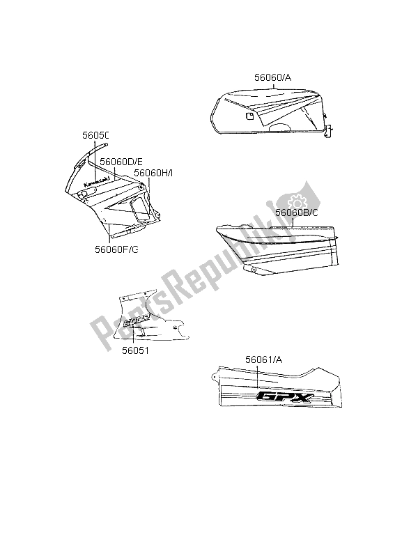 Toutes les pièces pour le Décalcomanies du Kawasaki GPX 600R 1996