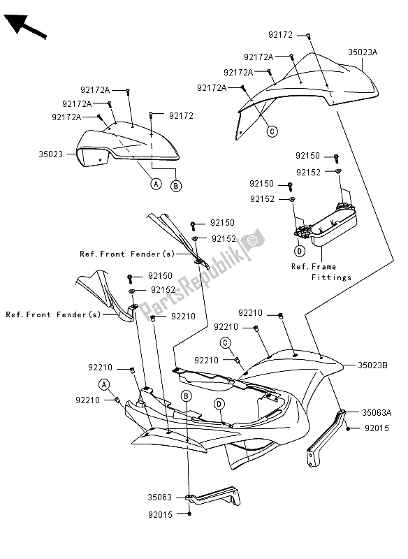 All parts for the Rear Fender of the Kawasaki KFX 450R 2012