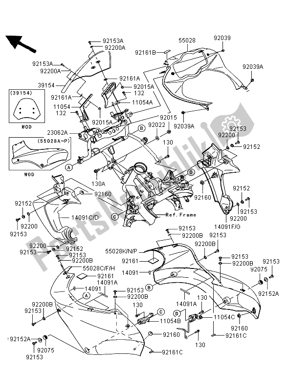 Tutte le parti per il Cuffia del Kawasaki Versys 650 2008