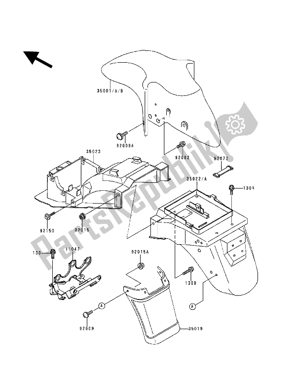 All parts for the Fenders of the Kawasaki ZZ R 600 1993