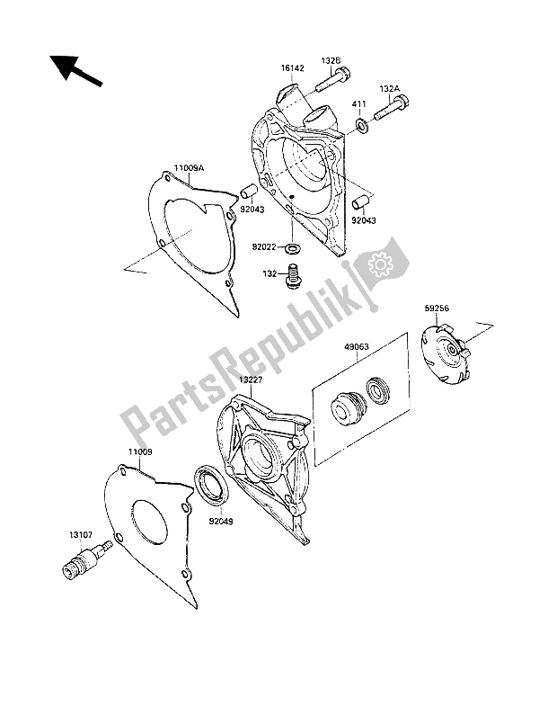 All parts for the Water Pump of the Kawasaki GPZ 500S 1988