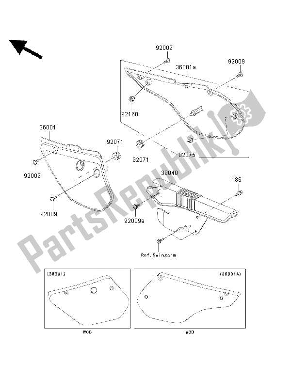 Alle onderdelen voor de Zijkap & Kettingkap van de Kawasaki KMX 125 1999