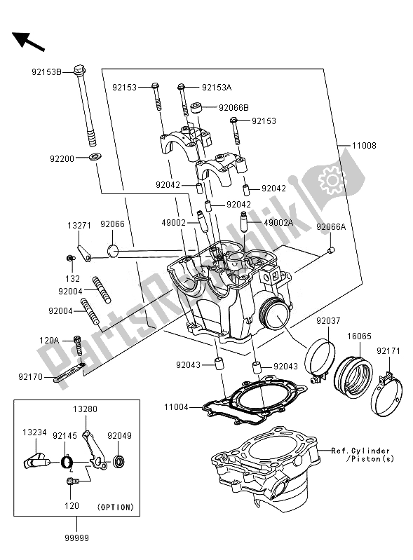 Alle onderdelen voor de Cilinderkop van de Kawasaki KX 250F 2007