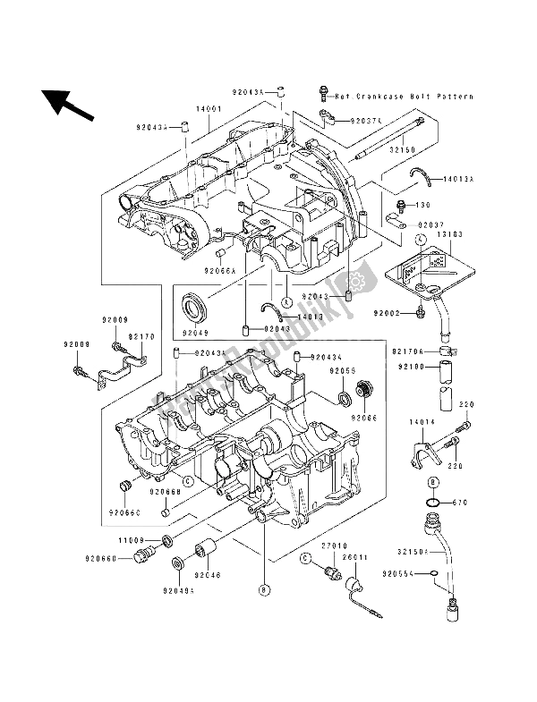 Toutes les pièces pour le Carter du Kawasaki ZZ R 600 1992