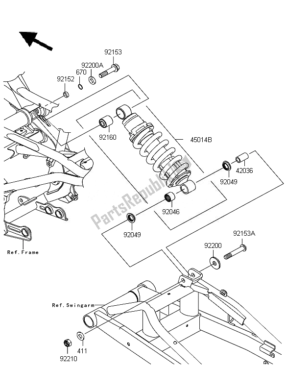 Alle onderdelen voor de Ophanging En Schokdemper van de Kawasaki ER 6N ABS 650 2011