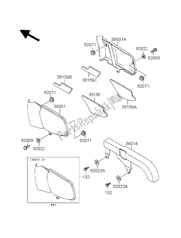 All parts for the Side Covers & Chain Cover of the Kawasaki EL 252 1996