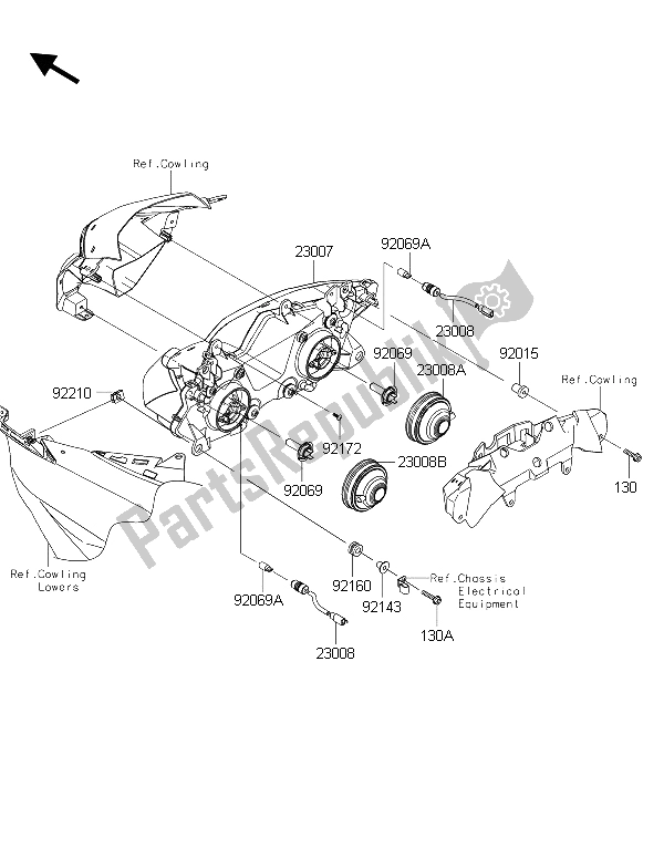 All parts for the Headlight(s) of the Kawasaki Ninja ZX 6R 600 2015