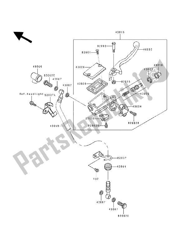 Alle onderdelen voor de Voorste Hoofdcilinder van de Kawasaki EL 250 1990