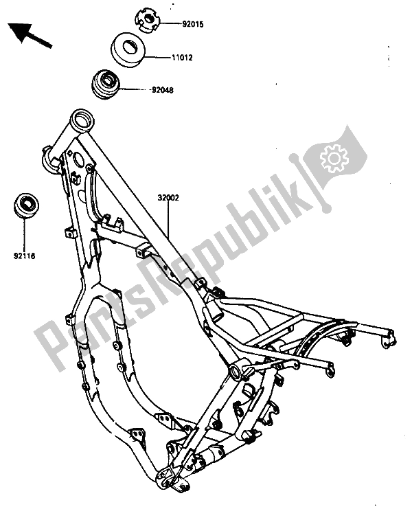 Tutte le parti per il Telaio del Kawasaki KX 250 1986