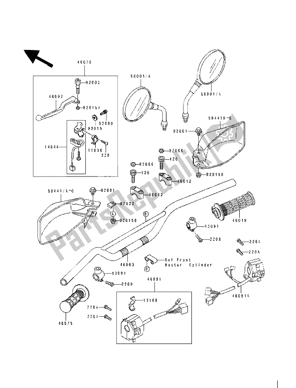 Tutte le parti per il Manubrio del Kawasaki Tengai 650 1989