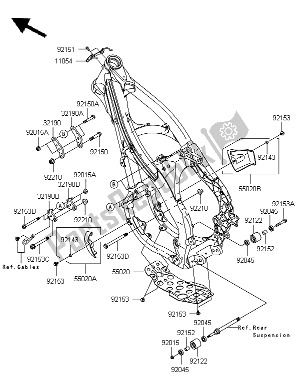 All parts for the Frame Fittings of the Kawasaki KX 250F 2006