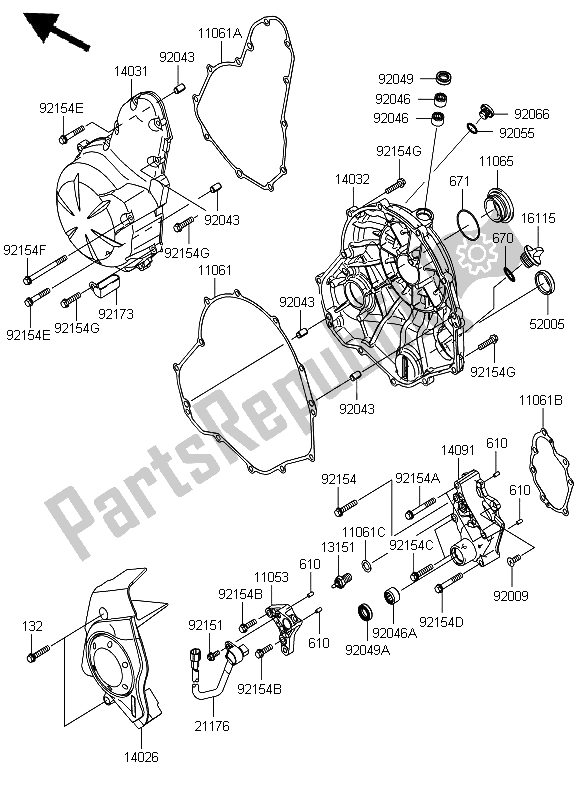 All parts for the Engine Cover of the Kawasaki ER 6N 650 2012