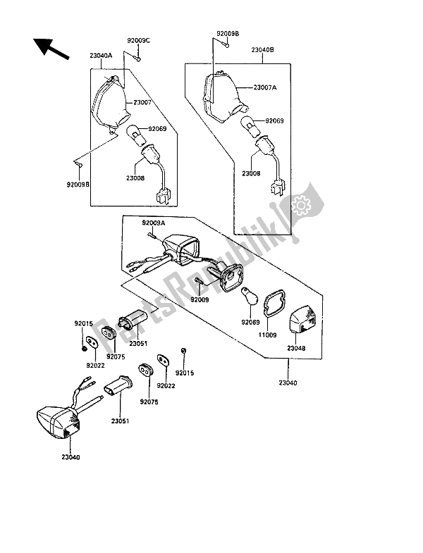 Wszystkie części do Kierunkowskazy Kawasaki 1000 GTR 1987