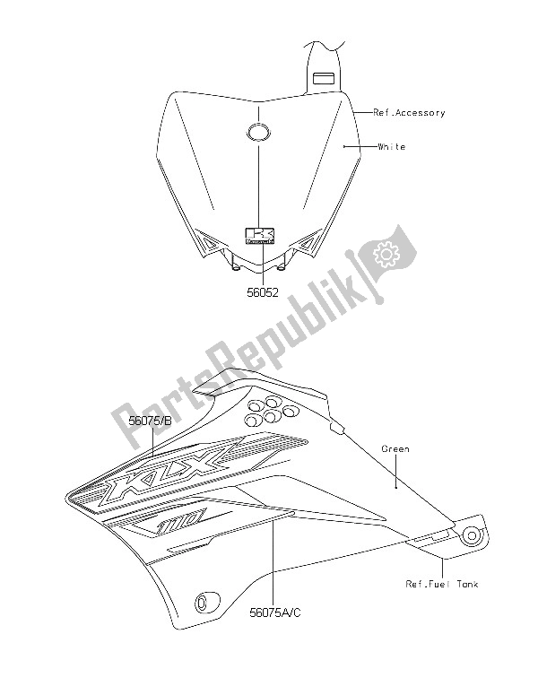 Alle onderdelen voor de Stickers van de Kawasaki KLX 110 2016