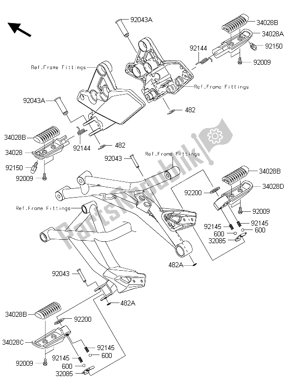 Alle onderdelen voor de Voetsteunen van de Kawasaki Versys 1000 2015