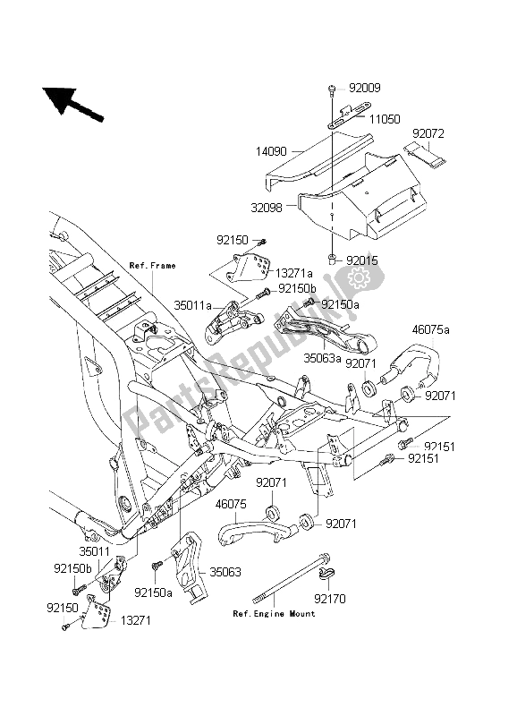 Alle onderdelen voor de Frame Hulpstukken van de Kawasaki ZRX 1200 2001