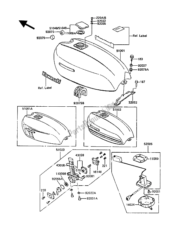 Wszystkie części do Zbiornik Paliwa Kawasaki GT 550 1987
