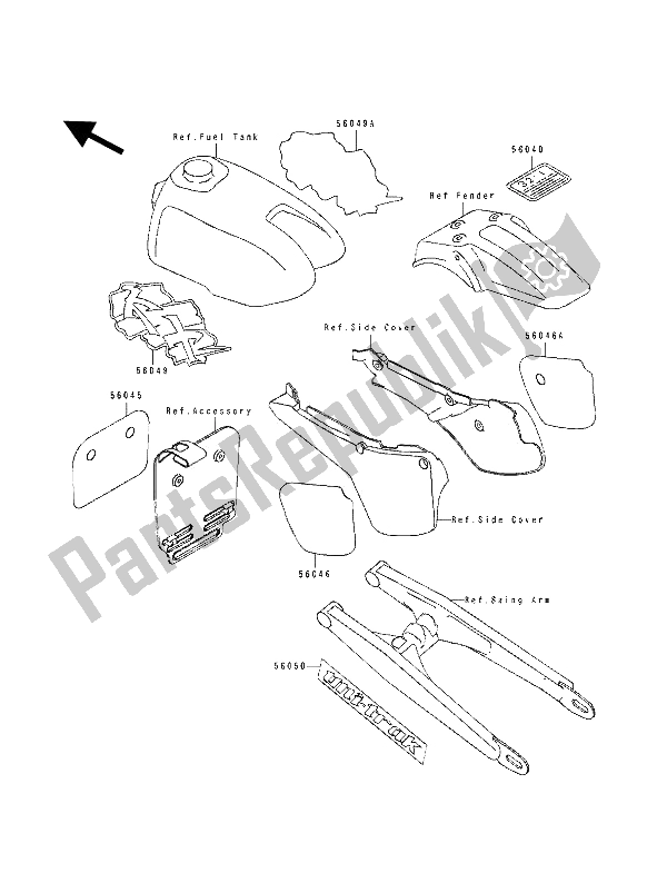 Tutte le parti per il Etichetta del Kawasaki KX 60 1991