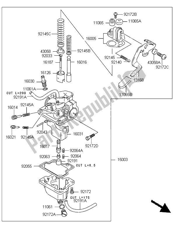 Alle onderdelen voor de Carburator van de Kawasaki KFX 50 2006