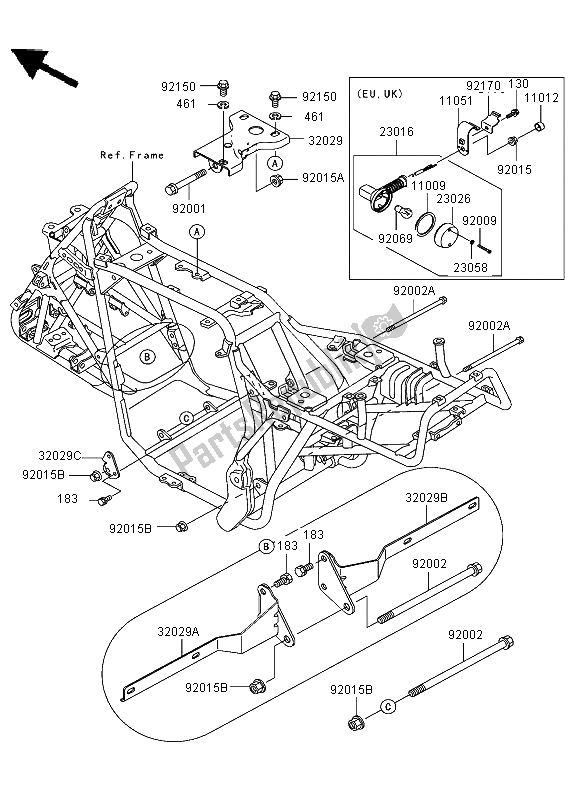 All parts for the Engine Mount of the Kawasaki KLF 300 2003