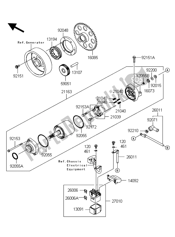 All parts for the Starter Motor of the Kawasaki Z 1000 2011