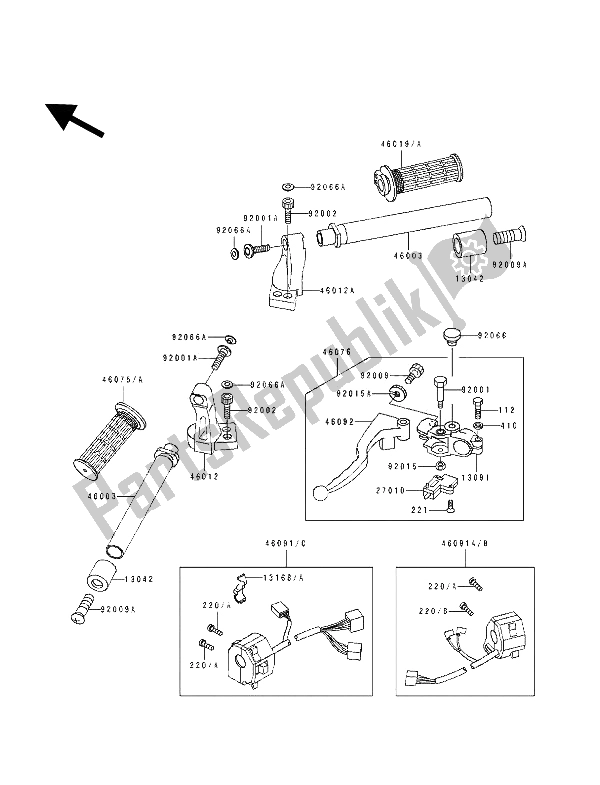 All parts for the Handlebar of the Kawasaki GPX 250R 1992