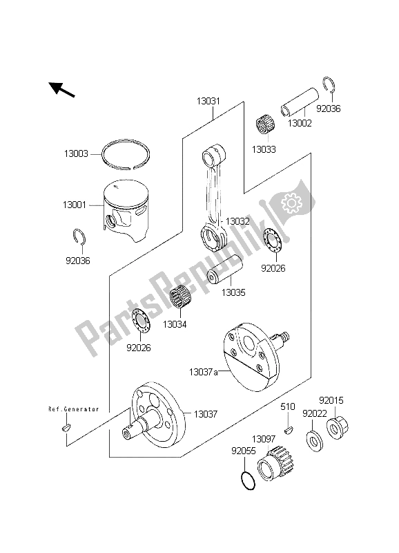 All parts for the Crankshaft & Piston of the Kawasaki KX 125 1998