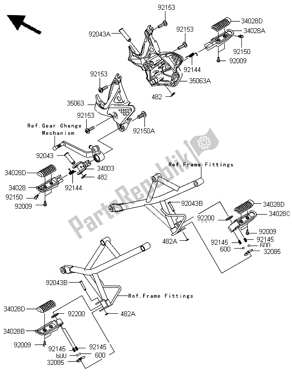 All parts for the Footrests of the Kawasaki Versys 650 2010