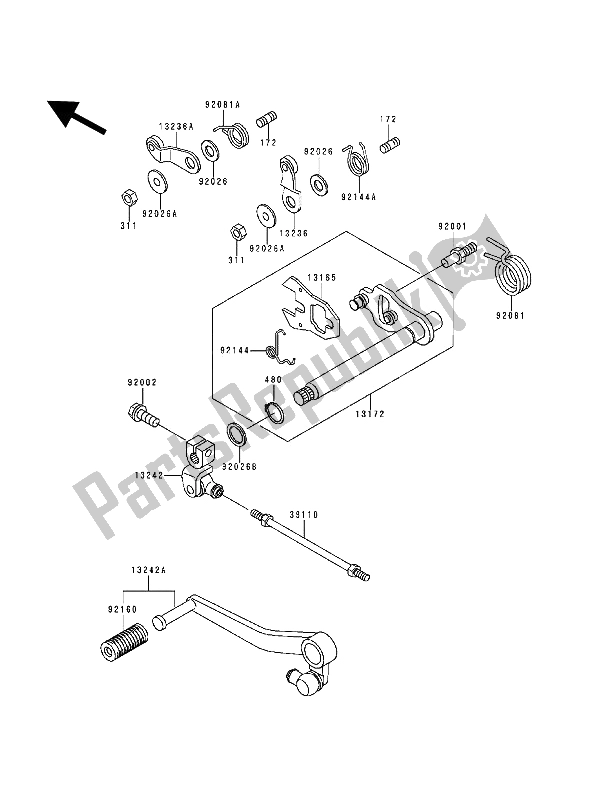 All parts for the Gear Change Mechanism of the Kawasaki Zephyr 1100 1994