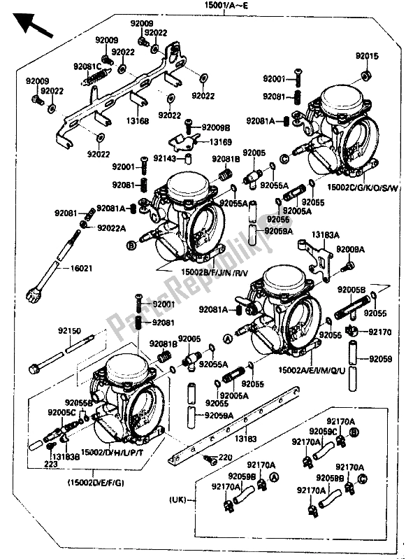 All parts for the Carburetor of the Kawasaki ZX 10 1000 1988