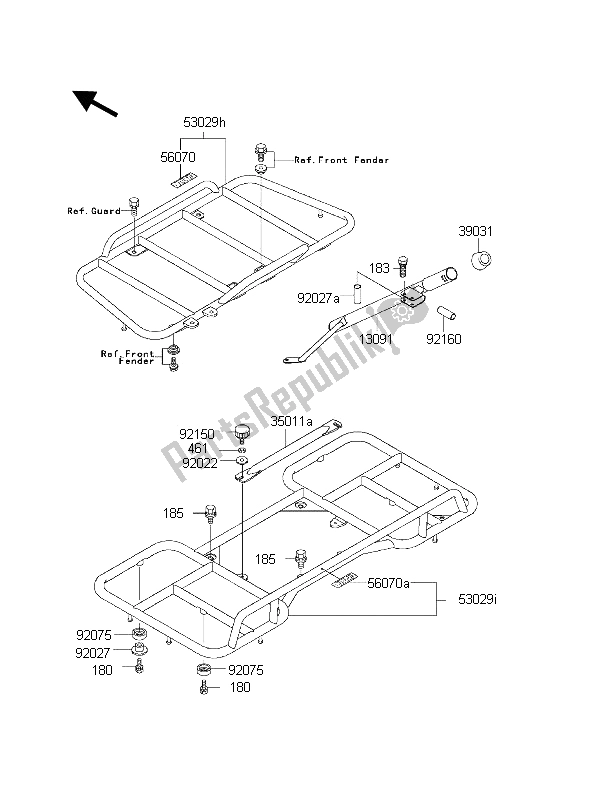 All parts for the Carrier of the Kawasaki KLF 300 2001