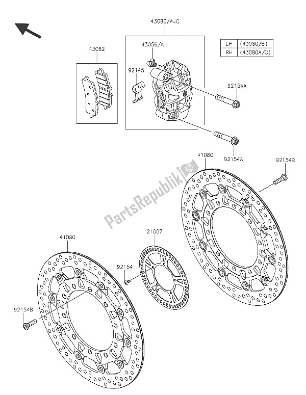 Tutte le parti per il Freno Anteriore del Kawasaki Ninja H2 1000 2016