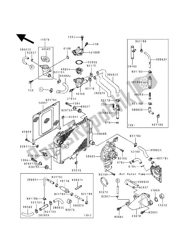 Tutte le parti per il Termosifone del Kawasaki KLE 500 1991