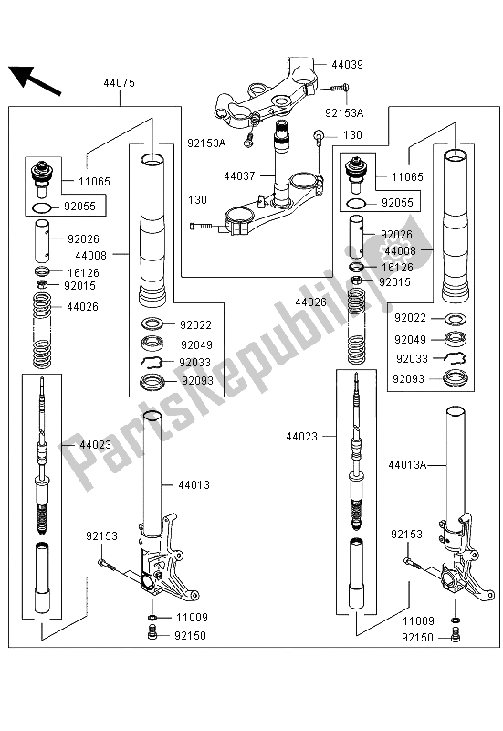 All parts for the Front Fork of the Kawasaki Ninja ZX 12R 1200 2004