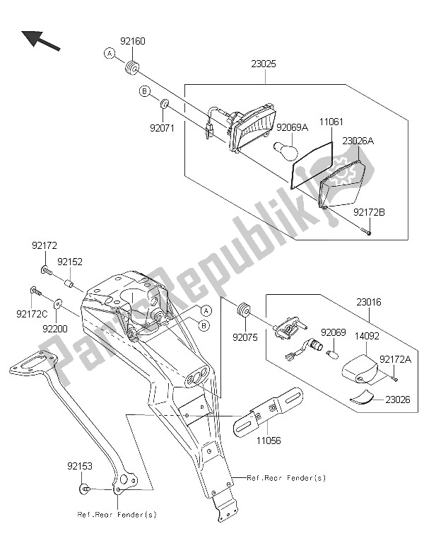 Toutes les pièces pour le Feux Arrières) du Kawasaki KLX 125 2016