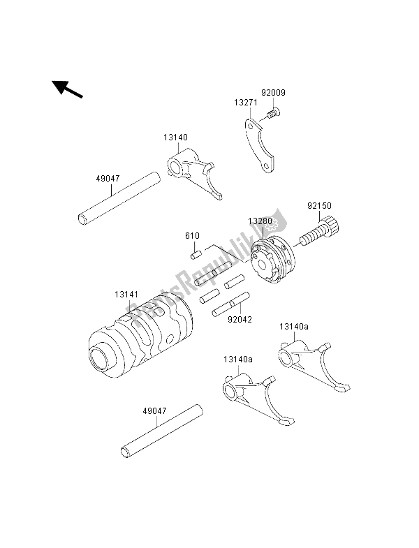 All parts for the Gear Change Drum & Shift Fork(s) of the Kawasaki KX 65 2000