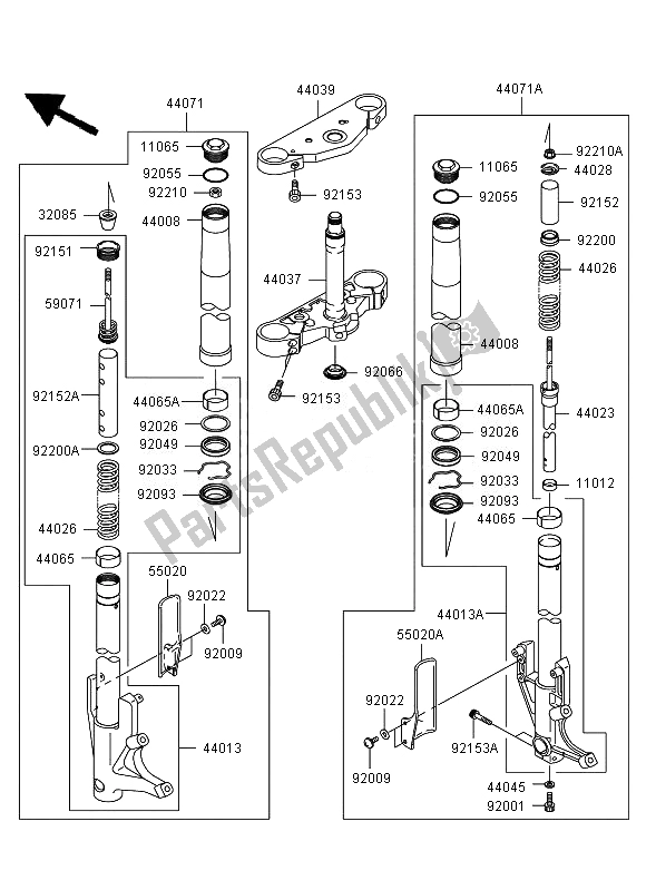 All parts for the Front Fork of the Kawasaki VN 1600 Mean Streak 2007