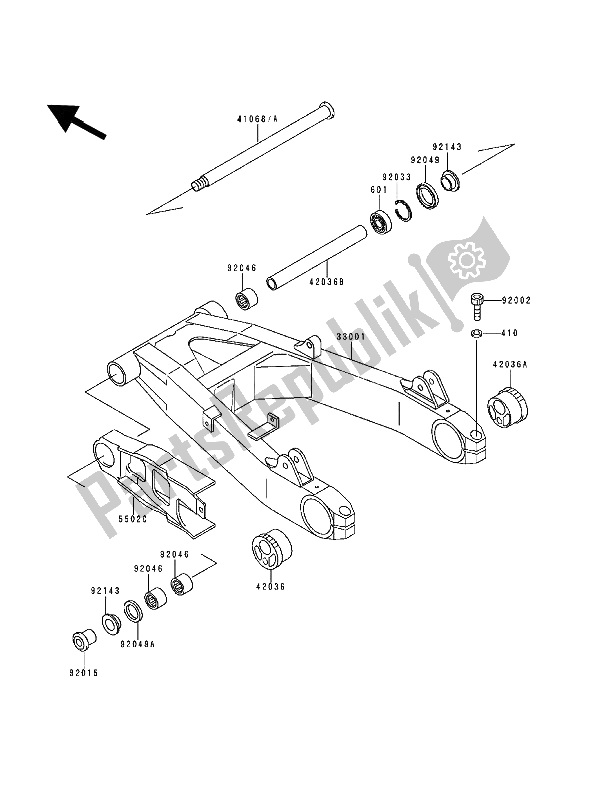 All parts for the Swingarm of the Kawasaki Zephyr 1100 1992