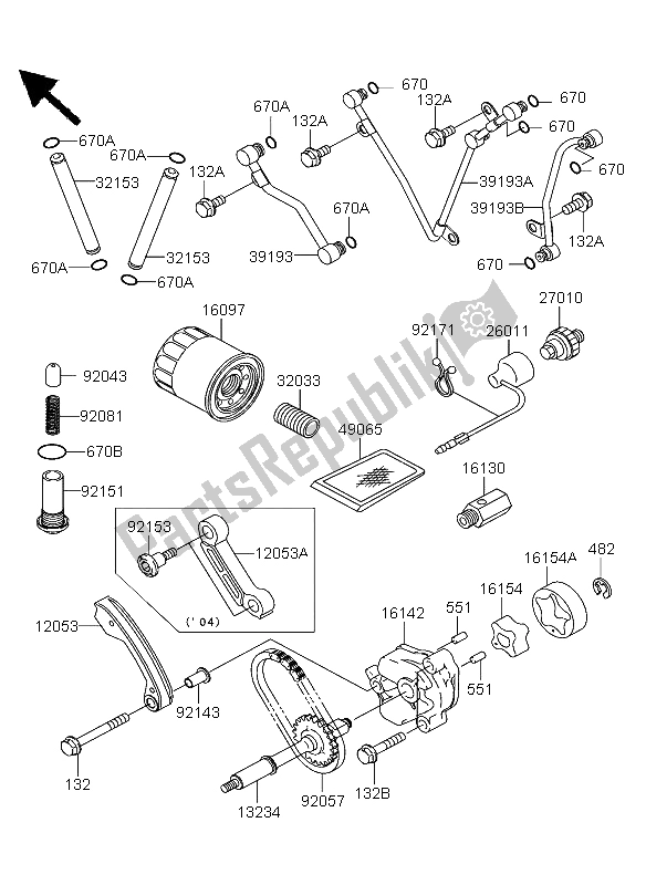 All parts for the Oil Pump of the Kawasaki KFX 700 2004